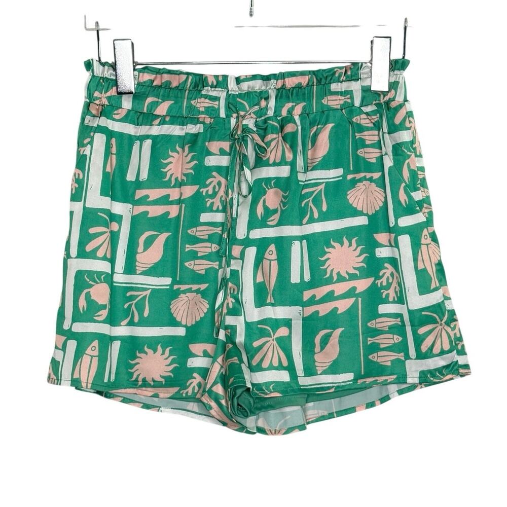 Entro Beach Vacation Pull On Shorts M NEW Green Pink Sun Sea Fish
